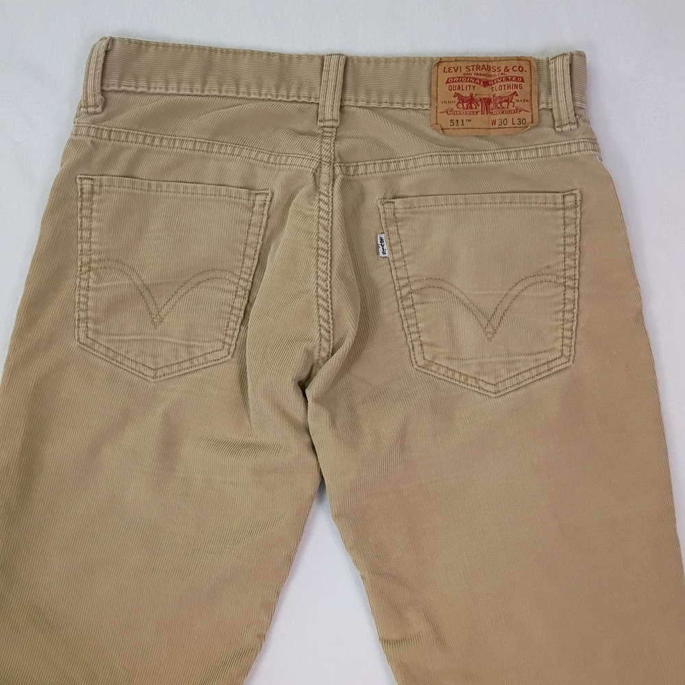 Levis 511 Skinny Corduroy Pants Mens 30x30 Tan Beige Fine Wale Cords 045110468 - Picture 6 of 16